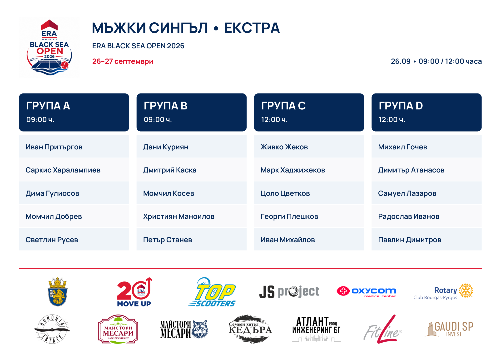 Жребият е хвърлен! ERA Black Sea Open 2026 е готов за тенис уикенд в Бургас